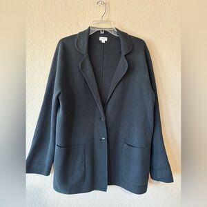 J. Crew Womens Black Cotton Two-Button‎ Knit Sweater Blazer Jacket Size Large